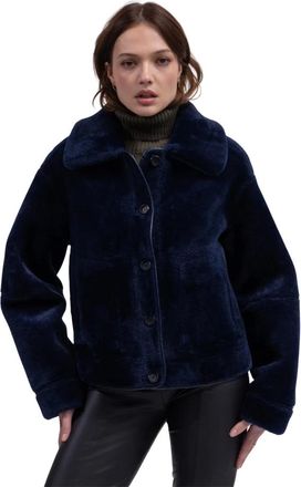 Urban Code Winter Jackets, female, Blue, Size: L Reversible Faux Leather Jacket with Buttons