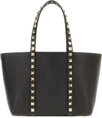 Valentino Garavani Black Leather Small Rockstud Shopping Bag