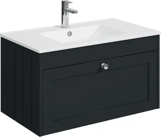 Balterley Balterley 800mm Wall Hung 1 Drawer Unit with Minimalist Basin 1 Tap Hole - Satin Dark Grey