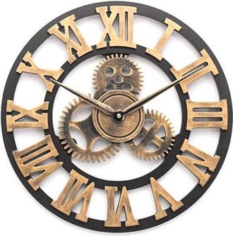 OEM Reloj De Pared Vintage De Cuarzo 3d De 40 Cm, Engranajes De Madera, Estilo Industrial, N&uacute;meros Romanos, Lujosos Ganchos Dorados Hechos A Mano