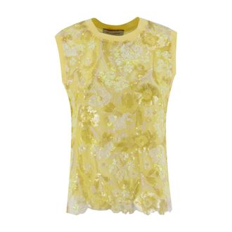 Ermanno Scervino Tops, Dames, Geel, M, Pailletten, Floral Sequin Camisole Top