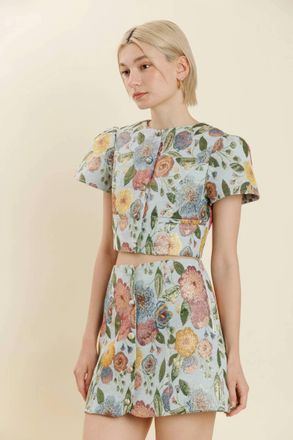 Bliss Floral Brocade Skirt Set In Multi