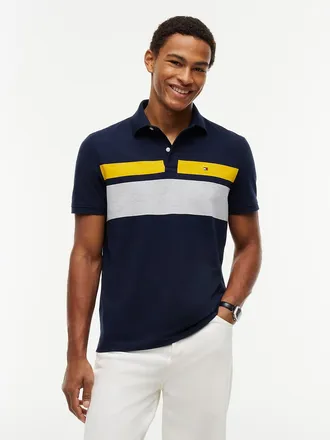 Tommy Hilfiger Mens Regular Fit Block Stripe Polo - Navy Blue - XXXL