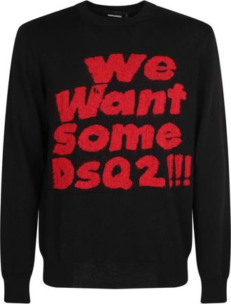 Dsquared2 Zwarte Gebreide Trui Stijlvol Trendy Mannen - Heren - Ronde hals truien - Zwart - XS - Wol - Truien & Vesten