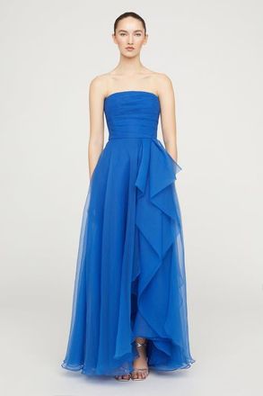 Theia Teresa Strapless Draped Gown in Cornflower Blue at Nordstrom, Size 10