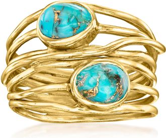 Ross-Simons Turquoise Highway Ring in 18kt Gold Over Sterling