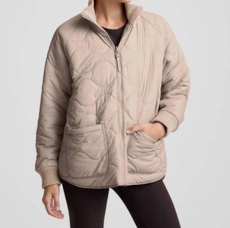 Beyond Yoga Two-Way Quilted Jacket In Oat Latte