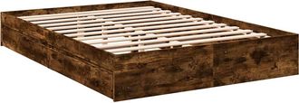 vidaXL Cama Con Cajones Madera De Ingenier&iacute;a Roble Ahumado 160x200 Cm Vidaxl