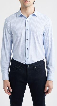 Johnston & Murphy XC Motion Performance Knit Button-Up Shirt in White/Blue Diamond at Nordstrom, Size Xxx-Large