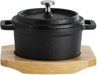 MegaChef Cast Iron 8 Ounce Mini Dutch Oven with Wood Tray in Black at Nordstrom