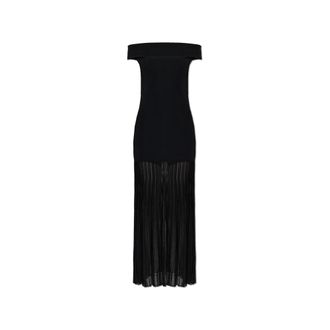 Michael Kors Geplooide Stretch Knit Off-The-Shoulder Maxi Jurk - Dames - Avondkleed - Zwart - XS - Nylon - Kleedjes