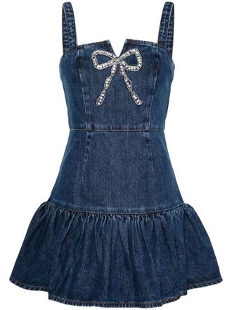 Self Portrait bow-detail denim mini dress - Blue