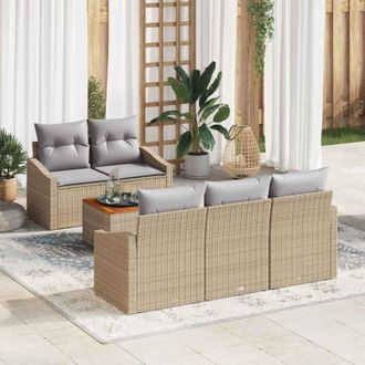 vidaXL Conjunto De Sof&aacute; De Jard&iacute;n Con Coj&iacute;n 6 Pcs Beige Polirat&aacute;n Vidaxl