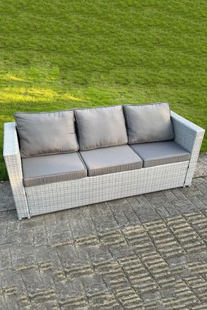 Fimous 3 Seater Rattan Lounge Sofa With Thick Cushion Light Grey