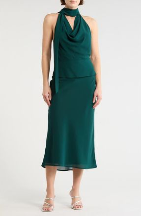 Le Lis Blanc Deux Halter Cowl Neck Midi Dress in Hunter Green at Nordstrom Rack, Size X-Small
