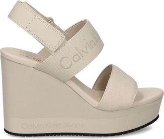 Calvin Klein Jeans logo-strap 110mm wedge sandals - women - Recycled Nylon/Rubber/Polyurethane - 40 - Neutrals
