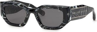 Philipp Plein Philipp Plein Sunglasses Geometric Full Rim, Marbled Black Frame And Grey Lens Spp066M0Z21