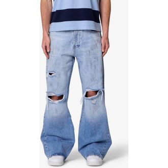mnml Painter Ripped Flare Leg Jeans in Blue at Nordstrom, Size 30