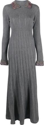 Alberta Ferretti crystal-embellished knitted dress - women - Virgin Wool/Silk/Polyamide - 40 - Grey