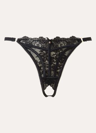 Lounge Arabella Crotchless Thong - Black - XS