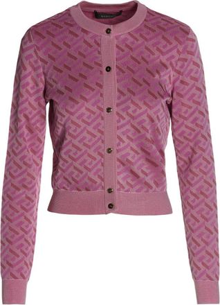 Versace Pink Logo Crew Neck Cardigan
