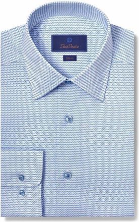 David Donahue Slim Fit Twill Micro Geometric Print Dress Shirt in Sky at Nordstrom, Size 16 - 36