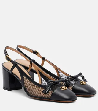 Valentino Garavani VLogo leather and mesh slingback pumps