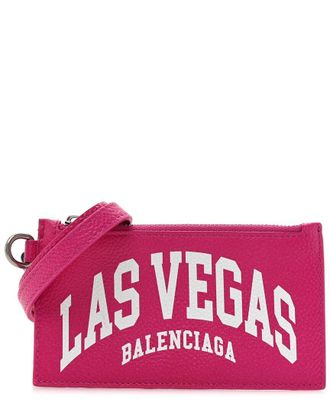 Balenciaga Chai Grained Calfskin Leather Las Vegas Logo Cash Coin Card Holder On Keychain (Authentic Pre-Loved)