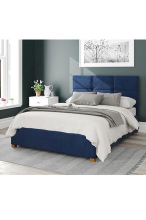Aspire Home Accents Caine Upholstered Ottoman Storage Bed, Plush Velvet Fabric in Navy | Size: Super King