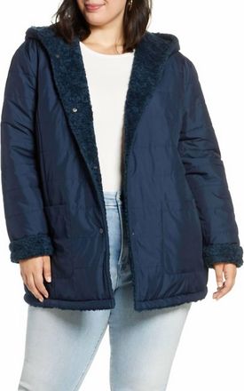 Halogen Reversible Quilted Sherpa Faux Fur Jacket In Blue