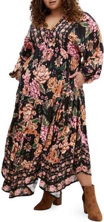 City Chic Divine Grace Long Sleeve Floral Maxi Dress in Floral Print at Nordstrom, Size Xxl