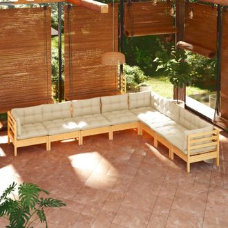 vidaXL Muebles De Jard&iacute;n 8 Pzas Y Cojines Madera Maciza De Pino Crema Vidaxl