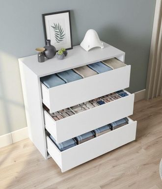 Dmora C&oacute;moda Dkutl, Cajonera Con 3 Cajones, Cajonera Baja Para Interior De Armario, Semanario Moderno, 60x44h57 Cm, Blanco - Dmora