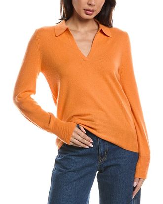 Fort&eacute; Cashmere Split Neck Cashmere Polo Sweater