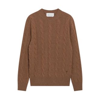 Ami Trui met ronde hals en tonaal logo - Dames - Truien - Bruin - Maat: XS Wol