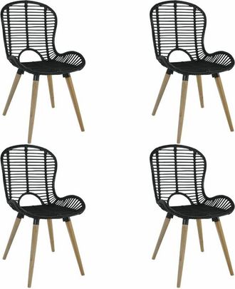 vidaXL Vidaxl - Dining Chairs 4 pcs Black Natural Rattan