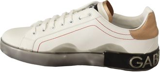 Dolce & Gabbana Mens White Gold Leather Low Top Sneakers Casual Shoes