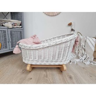 OEM Cuna Para Mu&ntilde;ecas De Mimbre Blanco Con Ropa De Cama - Madera