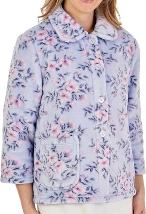 Slenderella Ladies Floral Soft Flannel Fleece Bed Jacket Button Front Housecoat Medium (Blue)