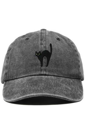 Dalix Black Cat Embroidered Casual Hat in Washed Black at Nordstrom