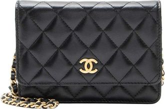 Chanel Black Lambskin Romance Mini Wallet On Chain (Authentic Pre-Loved)