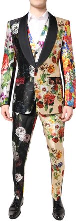 Dolce & Gabbana Mens Multicolor Floral Sicilia Silk 3 Piece Suit Polyester