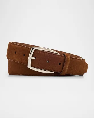 Brioni Men & apos;s Square-Buckle Suede Belt