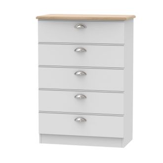 Welcome Furniture Westminster Ready Assembled 5 Drawer Chest in Grey Matt & Riviera Oak - Welcome Furniture | TJ Hughes