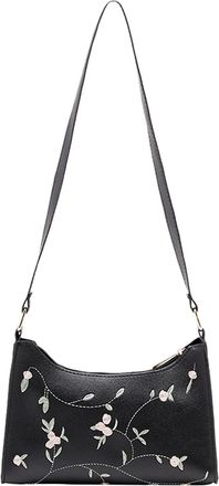 Generic Fashion Women Artificial Leather Embroidery Underarm Bag Phone Bag Shoulder Bag Messenger Bag Laptop Messenger & Shoulder Bags (Black, One Size)