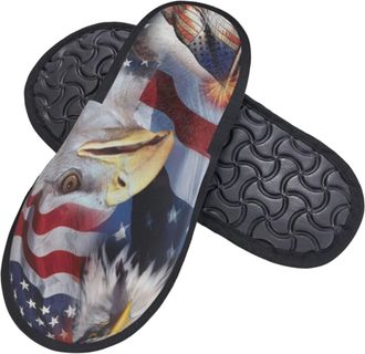 Generic Slippers For Men Patriotic Usa Flag Eagle Furry Slippers Casual Man House Shoes Adults Shoes For Indoor Outdoor, For Men, Women, Indoor Outdoor, L