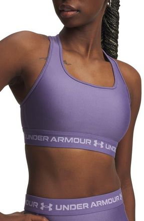 Under Armour HeatGear Mid Cross Back Sports Bra in Purple Luxe //Purple Crest at Nordstrom, Size Xx-Large