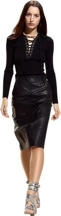 Cynthia Rowley The London Leather Midi Skirt - Dames - Leren & Su&egrave;de rokken - Zwart - XS - Leer - Rokken