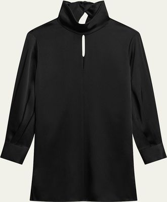 Theory Long-Sleeve Tie-Back Satin Dress