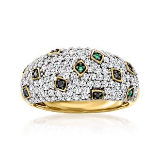 Ross-Simons White and Black Diamond Ring With Emeralds in 18kt Gold Over Sterling